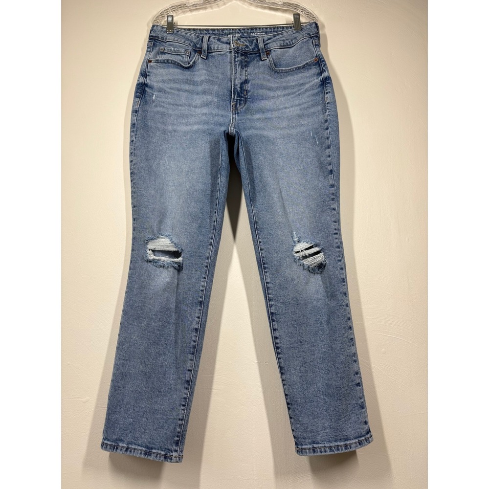 Old Navy Womens Jeans OG Straight 12 Blue Distressed High Rise Denim Stretchy